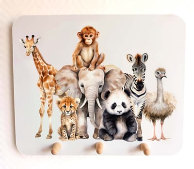 Kapstok Safari dieren-giraf-kinderkamer-olifant-jungle-zebra-decoratie-babykamer-welpje
