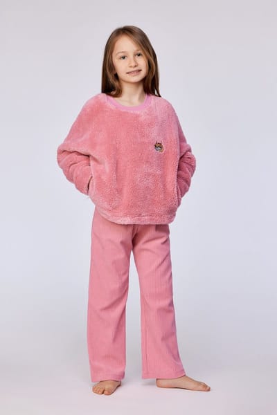 Woody Meisjes-Dames sweater en broek roze - maat L