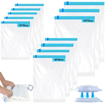 Dailygoods - 12 stuks vacuümzakken voor kleding reizen in 3 maten, vacuümzakken voor op reis, geen vacuümpomp nodig, reisaccessoires, vakantiesgadet (5 x 35 x 50 cm / 4 x 40 x 60 cm / 3 x 50 x 70 cm)