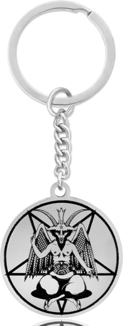 Duivel Sleutelhanger Zilverkleurig - Demoon / Pentagram Hanger - Satan Rondje - Pax Amare