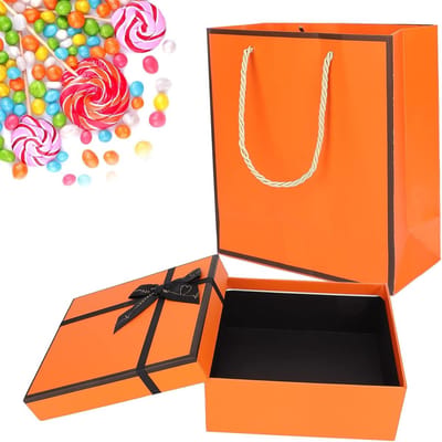 Allecto Plus - Geschenkverpakkingsdoos Set Oranje Met Deksel En Lint - Handgemaakte Snoepdozen Voor Kerstmis, Verjaardag En Valentijnsdag - Feestelijke Geschenkverpakking