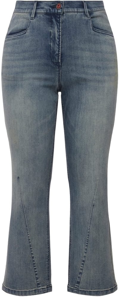 Ulla Popken - Dames - Jeans Mandy kleurspetters siernaad wijde pijpen - Blauw denim - Maat 42