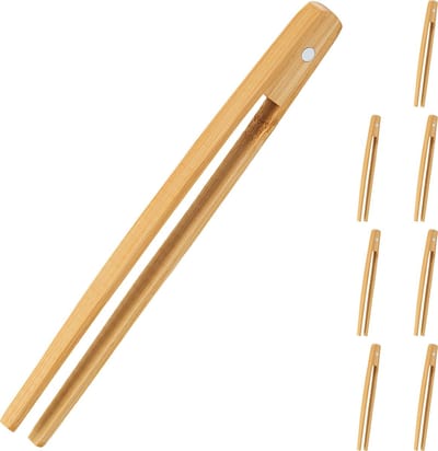 Relaxdays Bamboe keukentang - serveertang hout - toast tong - magnetisch - 8 stuks - 20 cm