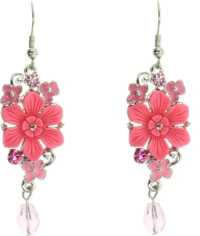 Behave - Oorhangers bloem roze met kristal - Romantische lente stijl