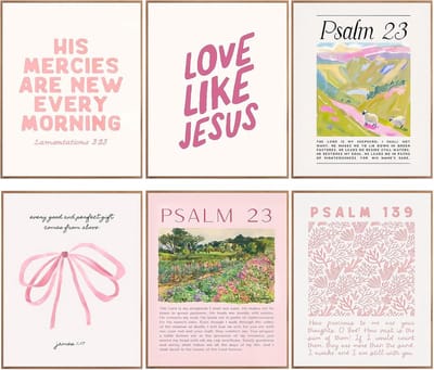 Wanddecoratie Set - Poster Prints - Interieur Verfraaien - Bijbelse Teksten - 20x25cm 6 Stuks - Roze