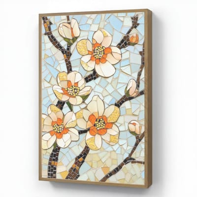 Wandlamp 60x90 cm - Oplaadbaar - Bloesems - Wit - Mozaïek - Tak - Wandlampen binnen woonkamer - Slaapkamer lamp - Decoratieve nachtlamp - Vloerlamp draadloos