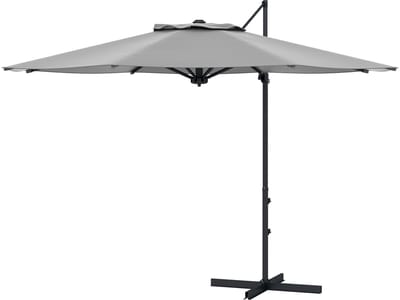 Killogood Een vrijdragende parasol met een diameter van 3 meter - kantelbaar en draaibaar - met een handslinger - ventilatieopeningen - een metalen steel en een donkergrijze kleur.