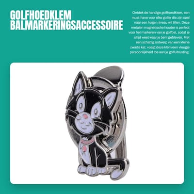 Dailygoods- Golfhoedklem Metalen Magnetische Houder - Balmarkeringsaccessoire - Vizierklem - Meerdere Patronen - Kleine Zwarte Kat - Golfbalmarkering - Balmarker