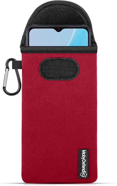 MobyDefend Hoesje - Geschikt voor Oppo A17 - Neopreen Pouch Met Karabijnhaak - Insteek - Riemlus - Rood