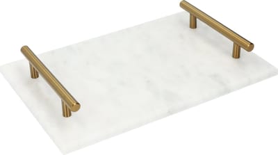 QUVIO Dienblad met gouden handvaten - Decoratieve dienbladen - Schalen en presenteerbladen - Kaarsenplateau - Dienbladen rechthoek - Drank & baraccessoires - 20 x 30 cm - Marmer