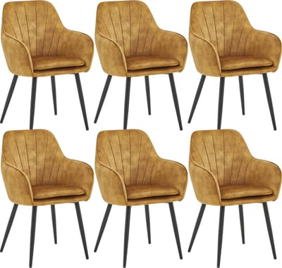 Colenis® - Melissa Eetkamerstoel - Set Van 6 - Honey - Adoré Velvet - Met armleuning