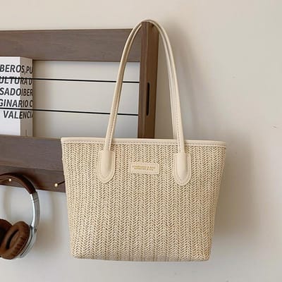 Modieuze Stro Geweven Tas voor Dames Nieuwe Stijl Mooi Modieus en Eenvoudig Grote Capaciteit Pendelen Boodschappentas Tote Strandtas gray