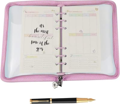 Binder Notebook Cover - Budget Planner - School Studie Reizen - Transparante Rits Beschermer - 10x7 Inch - Roze