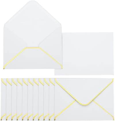 Dailygoods - A7 Enveloppen - V-Flap Envelop - Gouden Rand - Wit - Uitnodigingen - 60 Stuks - Perfect voor Huwelijkskaarten