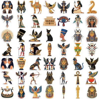 50 PIÈCES Autocollants Égypte Ancienne Pour Skateboard Moto Guitare Bagages Ordinateur Portable Vélo Autocollant Imperméable Autocollants DIY black