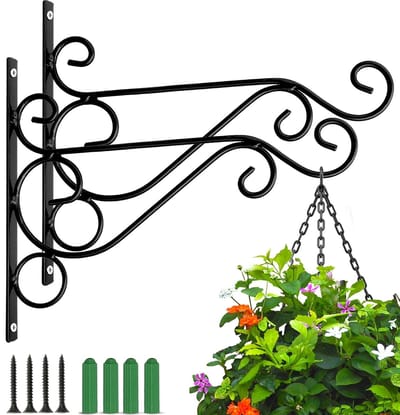 Wandhaak Plantenhaak - Plantenhaak - 2 stuks Premium zwarte plantenmuurbevestiging - ophangbeugels- haken- plantenmandhouder- metalen beugels voor binnen en buiten- met schroeven- tuinmanden- hangende plantenbakken- lantaarns en windgong （Zwart）