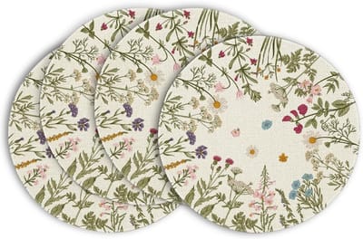 YAGXIG Ronde placemat - Bloemenplacemat - Lente- en zomerplacemat - Vintage placemat - Voor tafeldecoratie - Polyester - Machinewasbaar - Set van 4 - 38 cm