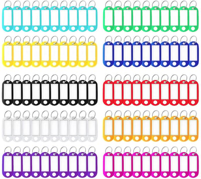 Crrynuo - Schrijfbare Labelsleutelhangers - 10 Kleuren Wisselbaar - 100 Stuks - Plastieke Sleutelringen - Milieuvriendelijk PP
