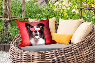 Buitenkussens - Tuin - Hond - Hartjesbril - Loveyou - Rood - 50x30 cm