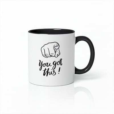 You Got This Mok 330ml – Wit-Zwarte Koffiemok met Motiverende Quote – Inspirerend Cadeau voor Vrienden & Collega’s