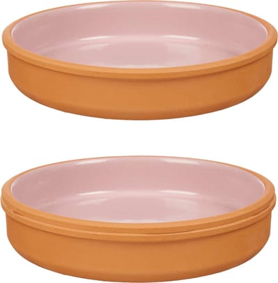 La Dehesa Tapas serveerschaal - 2x stuks - terracotta - roze - D23 x H4 cm - hapjes serveren - ovenschaal - rond