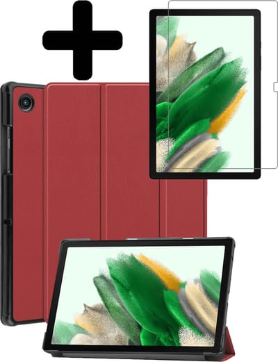 Hoes - Geschikt voor Samsung Galaxy Tab A8 - Met Screenprotector - Trifold Bookcase - Hard Cover - Hardcover Book Case - Tablet Hoesje - Donkerrood