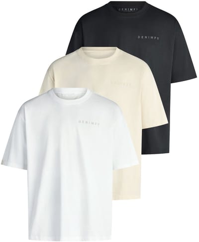 DENIMFY Heren T-Shirt DFTed 3 Pack bequem Veelkleurig S Ronde Hals Volwassenen gemaakt van 100% katoen