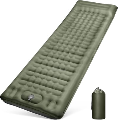 Zelfopblazend kampeerslaapmatras 12 cm verdikt opblaasbaar matras met voetperspomp en kussen, ultralicht waterdicht luchtbed buiten, anti-ripstop slaapmat voor wandelen en strand