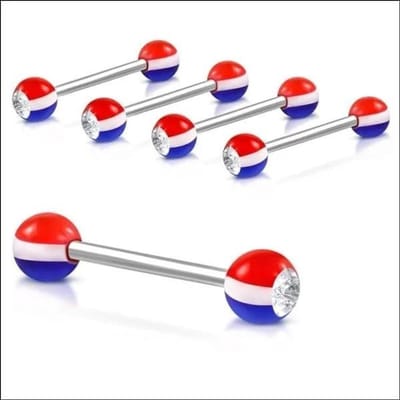 Aramat Jewels | Tongpiercings | Stalen Tongpiercing met Gestreept Zirkonia | | | |6mm | Staal | Volwassenen | Verkleurd niet