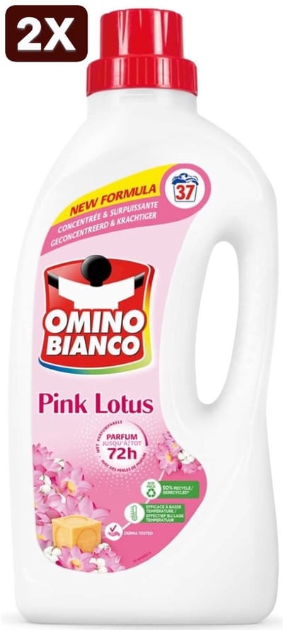 2 x Omino Bianco - Roze Lotus - Wasmiddel - Witte & Gekleurde Was - 37 Wasbeurten