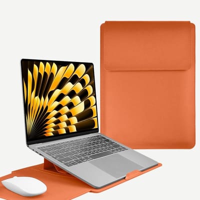 Laptop Sleeve 15-16 Inch met Stand, Beschermende Computer Tas met Accessoire Compartment voor MacBook Pro, Dell, Lenovo en Acer in Oranje