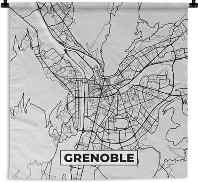 Wandkleed - Wanddoek - Frankrijk - Grenoble - Stadskaart - Plattegrond - Kaart - 180x180 cm - Wandtapijt