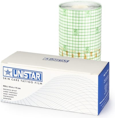 Unistar - Skin Care Tattoo Film Tatoeage Folie Rol - 10 M X 15 CM | Professionele Second Skin Tatoeage Beschermende Wondfolie | Transparante Pleister | Waterdicht | Helende Bandage | Aftercare Verband | Nazorg | Tattoo Film | Wondverband