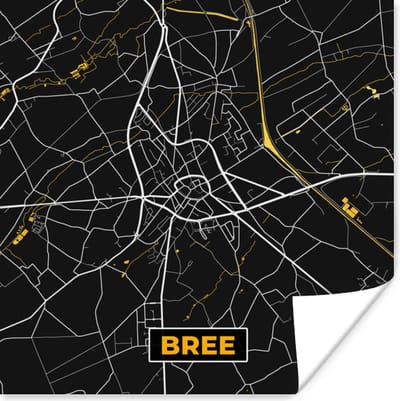 Poster Plattegrond - Bree - Goud - Kaart - Stadskaart - 100x100 cm XXL