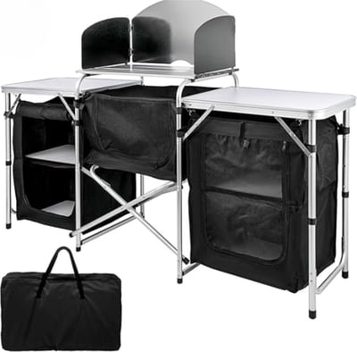 Opvouwbare campingkeuken - Opvouwkeuken - Met BBQ plaats - Inclusief opbergtas - Zwart