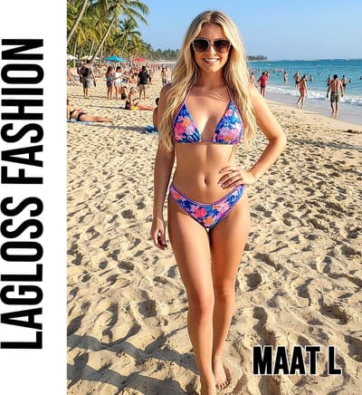 LaGloss® 2-delig Dames Bikini met Tropische Bloemenprint Blauw Roze – Zomermode – Beach Fashion – Strand – Maat L