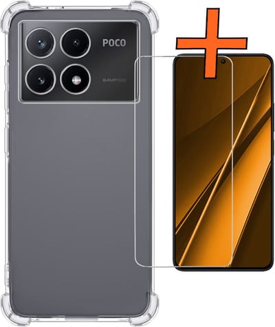 Hoes - Met Screenprotector - Geschikt voor Xiaomi Poco X6 Pro 5G - Sterk & Shockproof - Siliconen Case - Back Cover - Telefoon Hoes - Shock Proof - Transparant