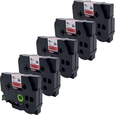 DULA Brother Compatible label tape- Tze-441 - 5 cassettes - Brother P-Touch - Zwart op rood - 18mm x 8m