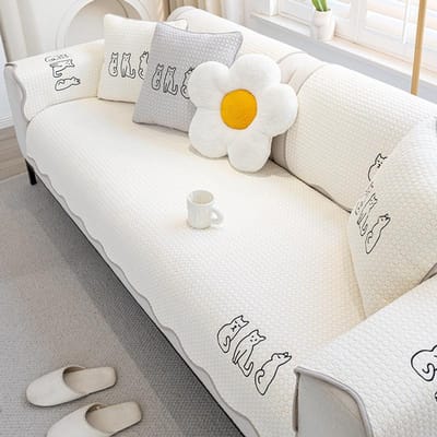 Chenille Cartoon Geborduurd Bankkussen Universele Anti-kattenkras Bankhoes Antislip Effen Kleur Bankovertrek voor Woonkamer 70x70cm 1pcs
