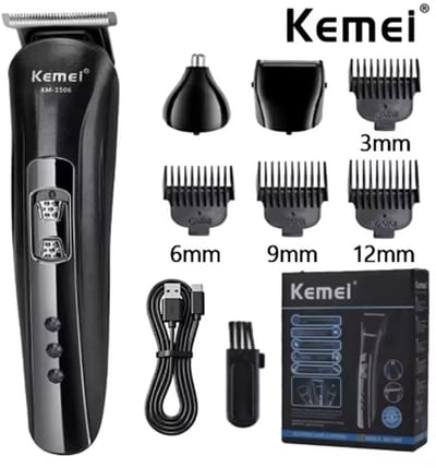 3in1 Kemei Scheerapparaat Set - Multifunctionele Usb Oplaadbare Krachtige Scheerapparaat met Haar/Baardtrimmer, Precisietrimmer/Shaver en Oor/Neustrimmer- Voor pijnloze ontharing en de perfecte Lichaamshaar verzorging - Kleur: Zilver/Zwart