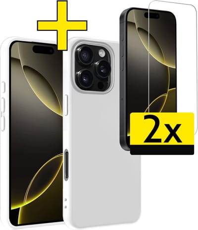 Hoesje - Met 2x Screenprotector - Geschikt voor Apple iPhone 16 Pro - Sterk & Shockproof - Back Cover - Siliconen Case - Telefoon Hoes - Telefoonhoesjes - Wit