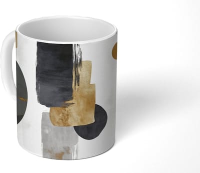 Mok - Koffiemok - Goud - Rechthoeken - Cirkels - Abstract - Mokken - 350 ML - Beker - Koffiemokken - Theemok