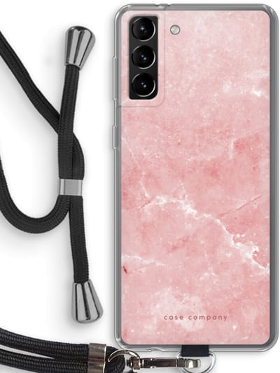 Case Company® - Hoesje met koord geschikt voor Samsung Galaxy S21 Plus hoesje met Koord - Roze marmer - Telefoonhoesje met Zwart Koord - Bescherming aan alle Kanten en Over de Schermrand
