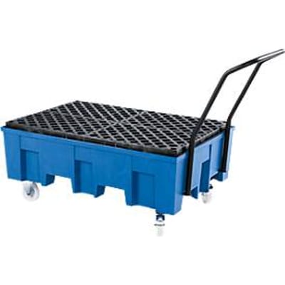 Lekbak PE, verrijdbaar, voor 2 x 200 l vaten, met PE-rooster