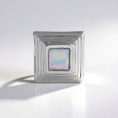 Cavill - Zilveren Hanger 925 Sterling Zilver Platina Verguld - Welo Opaal 0,169ct Carré Slijpsel - Modern Geometrisch Minimalistisch Sieraad
