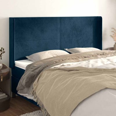 vidaXL - Hoofdbord - met - randen - 163x16x118/128 - cm - fluweel - donkerblauw