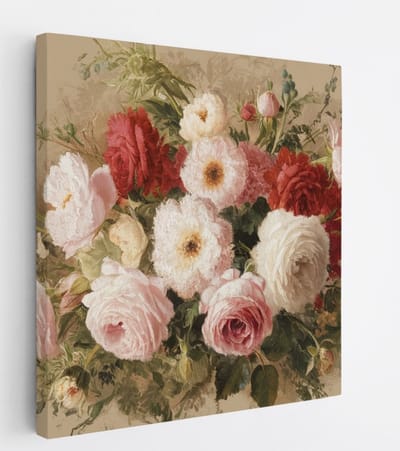 Saammp Canvas Schilderij - Gekleurde bloemen - rood - Abstract - 20x20 - Foto op canvas - Wanddecoratie - Muurdecoratie Woonkamer - Kantoor Decoratie