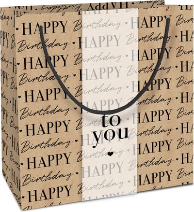 Tasje 20x21x8cm, Fantasie Kraftp. Gr.Birthday m.Perga