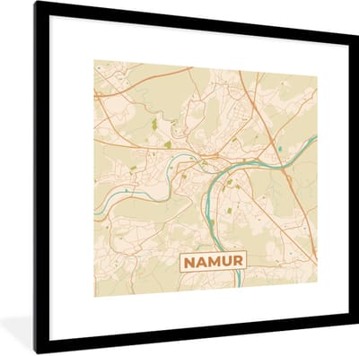 Fotolijst incl. Poster - Kaart - Vintage - Plattegrond - Namur - Stadskaart - 40x40 cm - Posterlijst