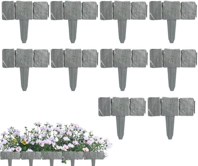Stenen Borderrand - Kunststof Afscheiding - Tuin Organiseren - Graafvrij Systeem - Set van 10 - Grijs